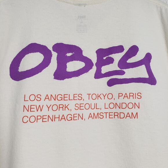 Obey T-Shirt Mens XL Ivory Short Sleeve Graffiti Skater Grunge Streetwear Zumiez - Picture 12 of 16